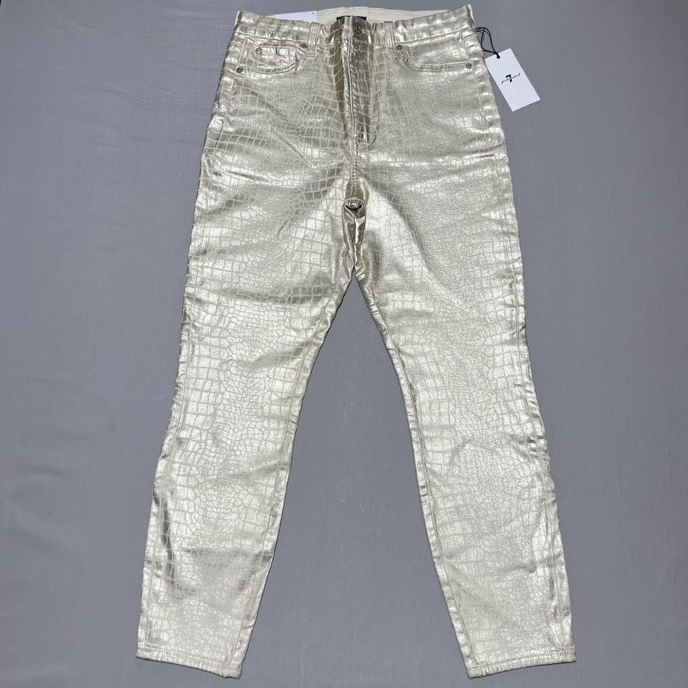 7 For‎ All Mankind Jeans Womens 31 Aubrey Super High Waist Skinny Gold Metallic
